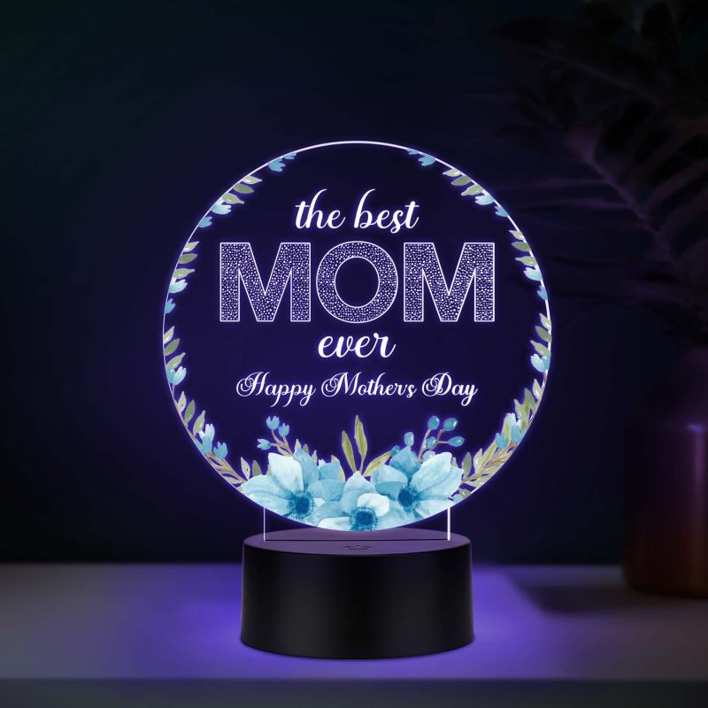 Best Mom Ever Acrylic LED Lamp with UV Print – Multicolor Mother’s Day Gift Night Light USB Powered